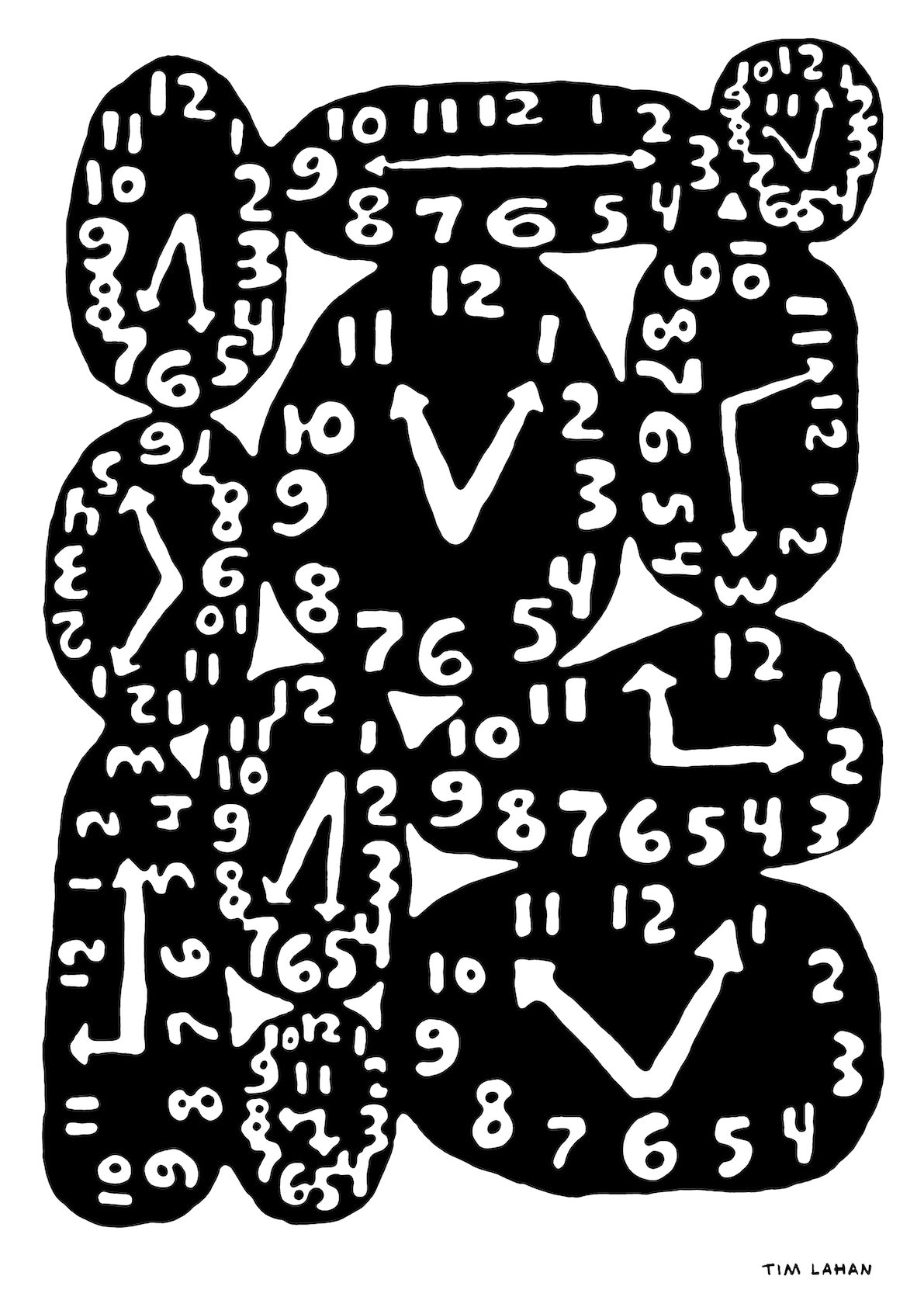 Black and white illustration of a bear with geometric shapes and numbers.
