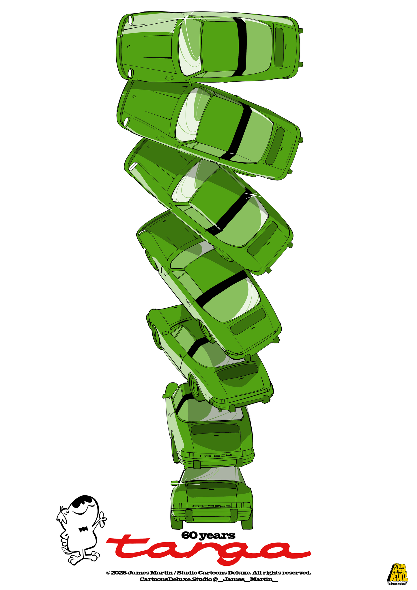 Stack of green cars with a Tanga logo at the bottom on a white background